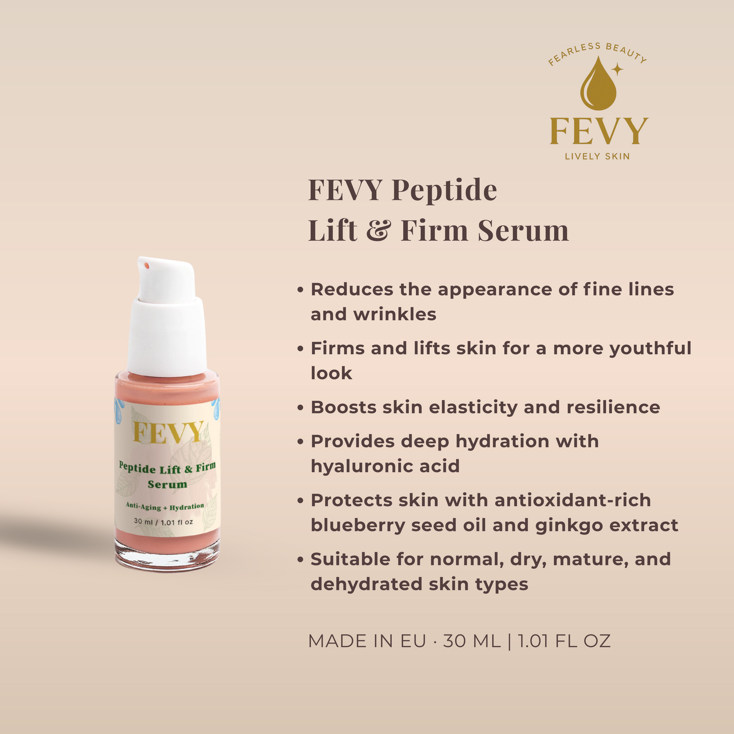 FEVY Peptide Lift & Firm Serum – Anti-Aging Peptide Serum with Deep Hydration ✨💧